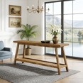 thumbnail image 6 of Fnova 71" Farmhouse 2-Tier Console Table, Sofa Table with Lower Shelf, Heavy-Duty Trapezoid Base, for Entryway/Living Room, Easy Assembly, 6 of 15