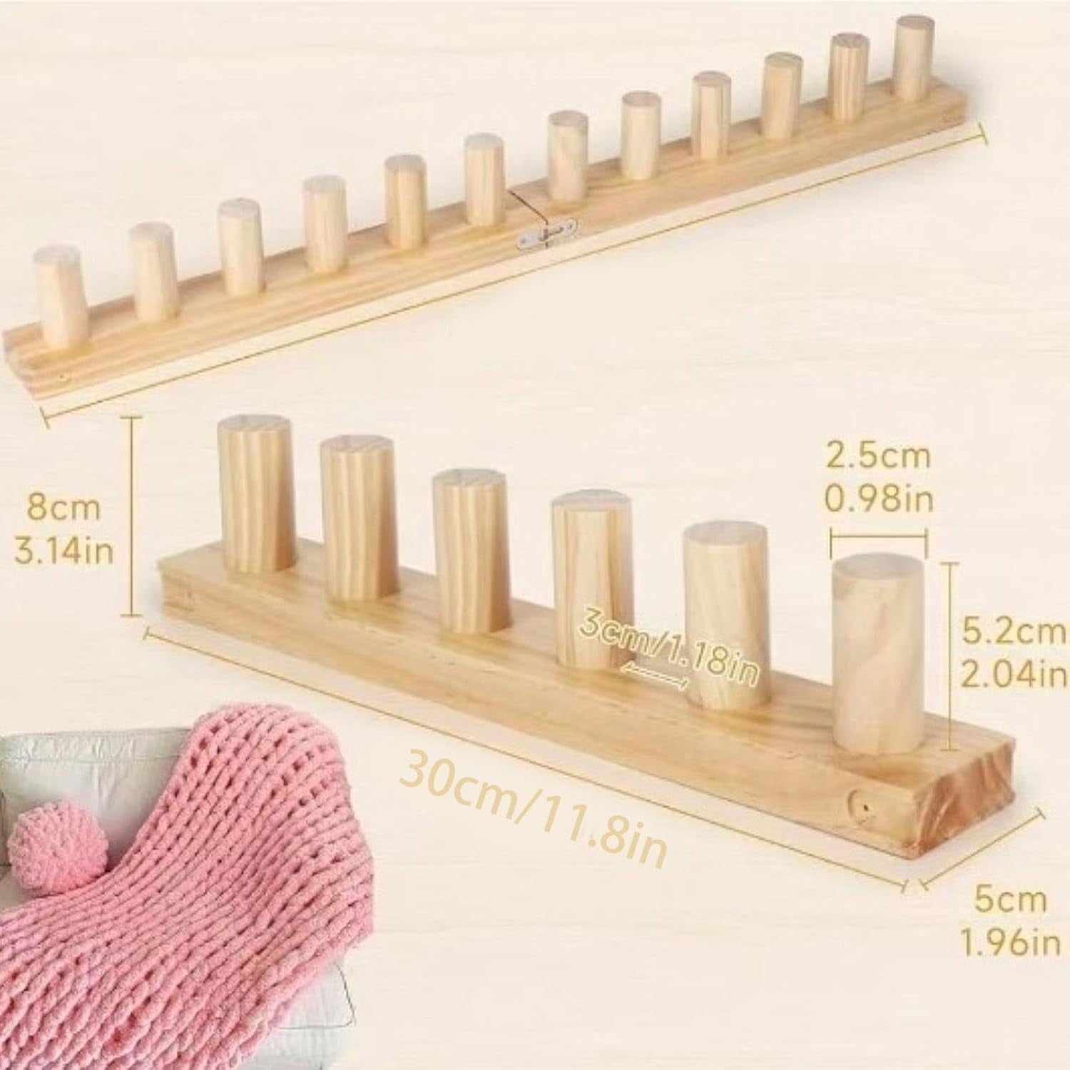 11.8" Chunky Blanket Looms, Blanket Looms with Wooden Nails for Chunky Yarn, Portable DIY Hand Knitting Machine Suitable for Beginners, Applied to Coarse Blankets