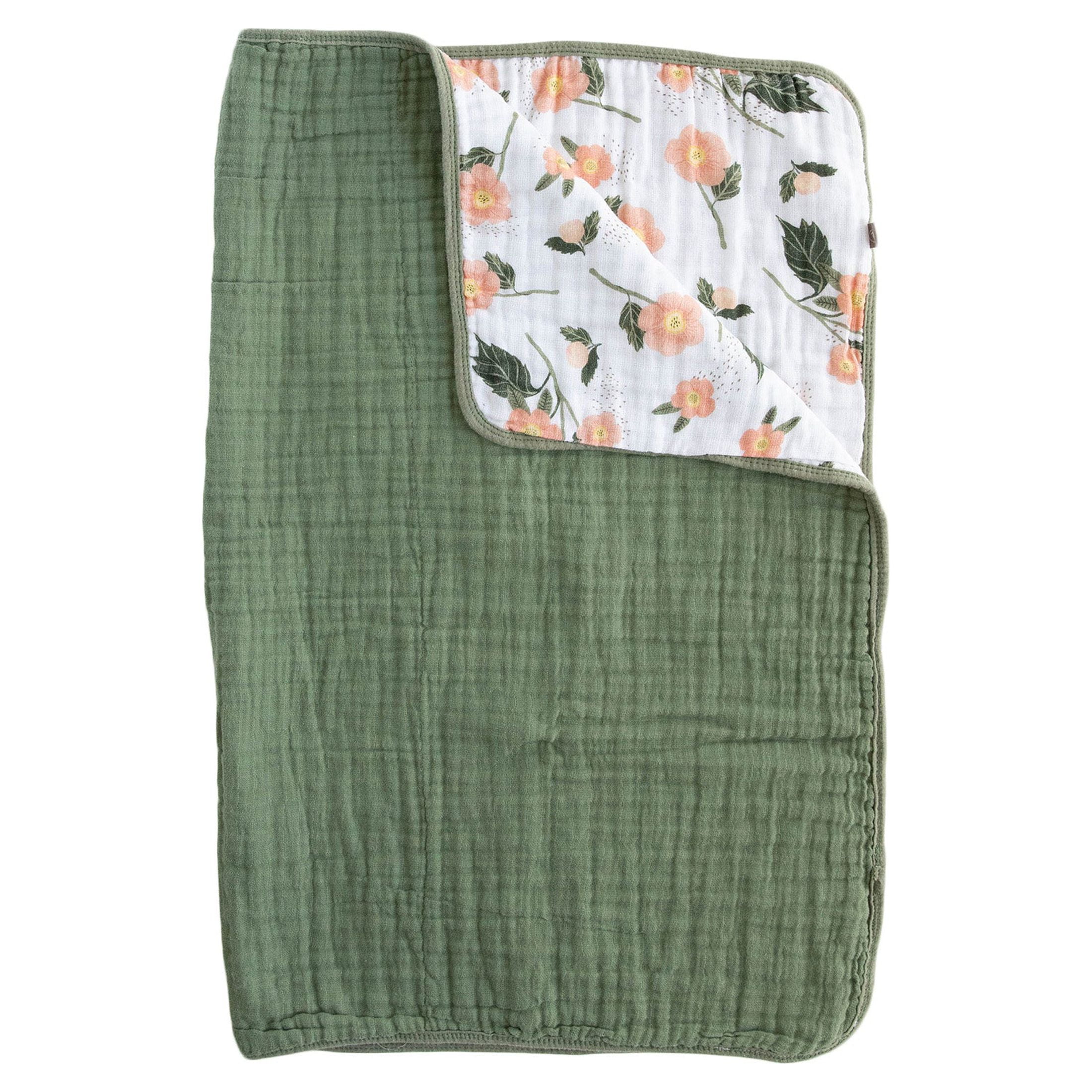 Red Rovr 100% Organic Cotton Muslin Quilted Infant Blanket, Unisex, Blushing Bloom