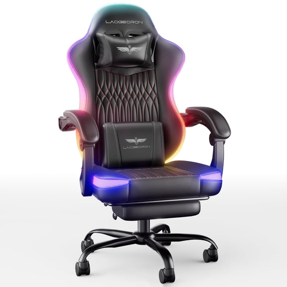 LaoGeoRon LED Gaming Chairs for Adult with Footrest, RGB Ergonomic Gaming Chair with Lights, Headrest, Lumbar Support, Wide Gamer Chair
