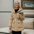 thumbnail image 2 of Wyzesi Coat For Women Winter Warm Women Winter Mid Length Fashionable Drawstring Waist Simple Warm Solid Color Hooded Cotton Jacket Denim Jacket With Fringe For Women Winter Coat Women With Hood, 2 of 5