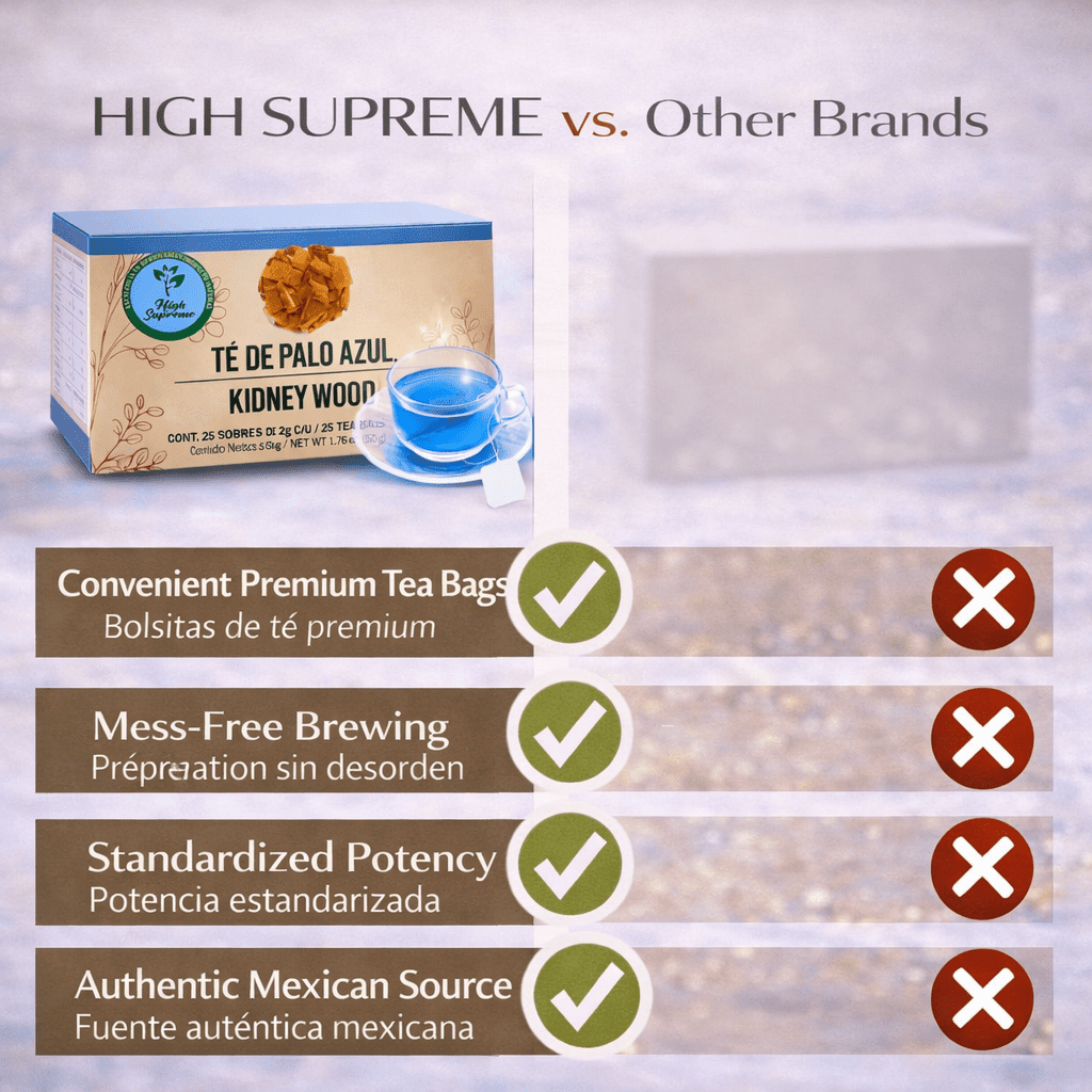 Palo Azul Herbal Tea – 25 Tea Bags –Kidneywood (Blue Stick) Infusion – 100% Natural, Vegan, Non-GMO, Hecho en México-Caffeine-Free – by High Supreme