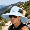 thumbnail image 2 of Wide Brim Sun Hat for Men & Women, UPF 50+ UV Protection, Breathable Mesh Windproof Chin Strap Foldable Outdoor Hat, Fishing Hiking Hat for Camping Mountain Travel Gray Free Size, 2 of 6
