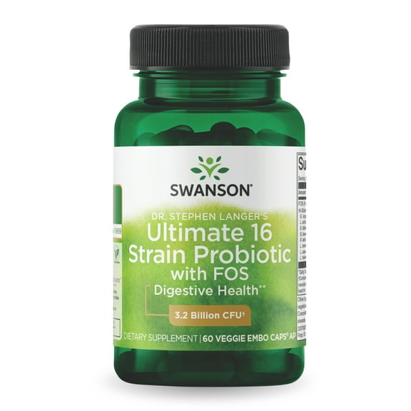 Swanson Dr. Stephen Langer's Ultimate 16 Strain Probiotic with Prebiotic Fos Vegetable Capsules, 3.2 Billion Cfu, 60 Count