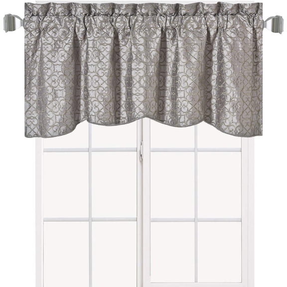 Sheetsnthings Halifax Embroidered Window Valance, Silver (52x19) Rod Pocket Polyester Valances for Small Windows