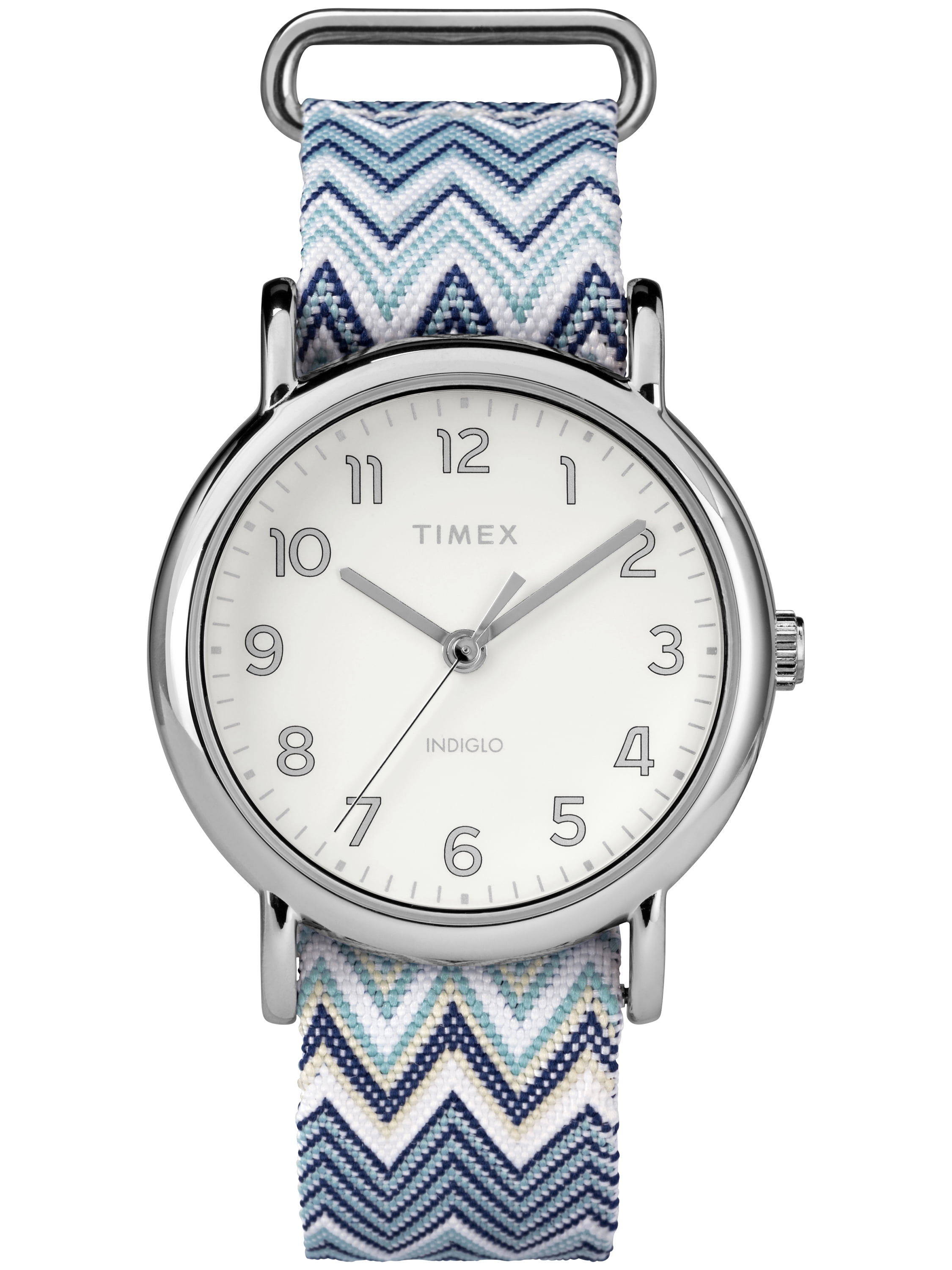 Timex Women's Weekender 38 Blue Chevron Watch, Fabric SlipThru Strap