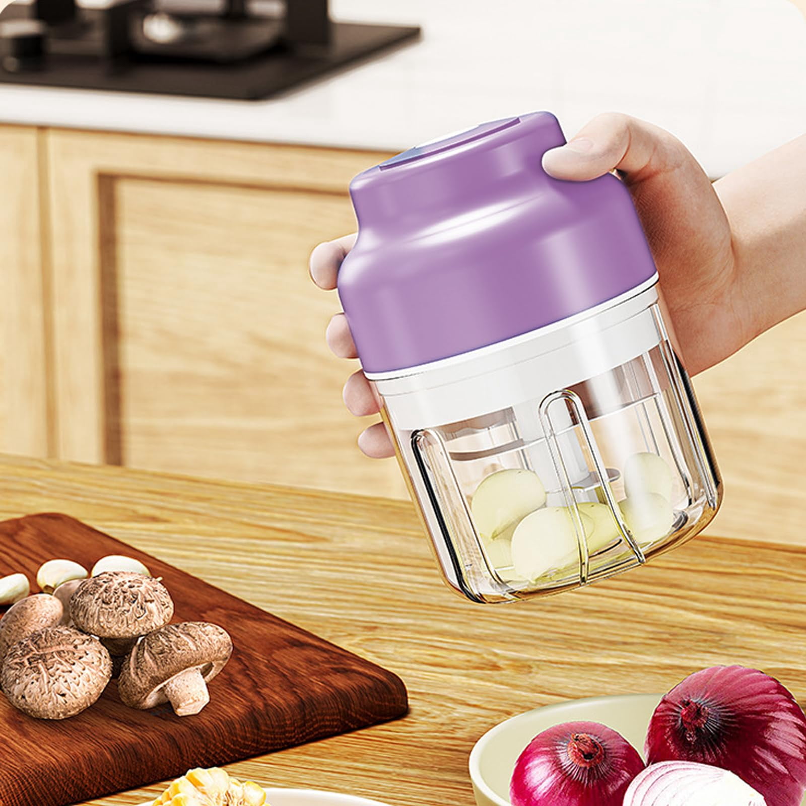 320ML Electric Garlic Chopper, Portable Cordless Mini Food Processor, Garlic Grinder Onion Chopper, Blender For Vegetable, Nuts Chili Onion Minced Meat and Spices