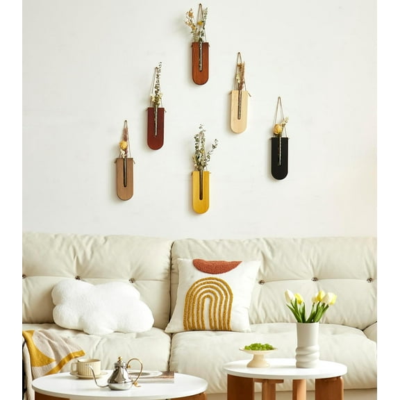 Veichin Indoor Wall Planter, Bohemia Flower Wall Vase, Propagation Station, Wooden Hanging Planter, Wall planters for Indoor Plants (U Shape/Set of 6)