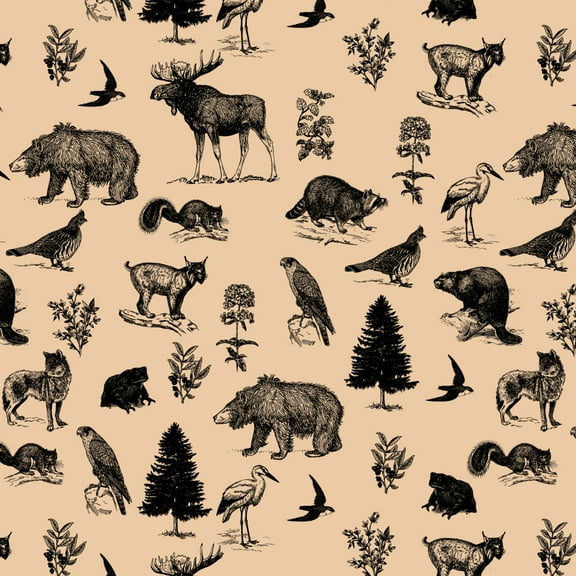 Forest Animals Pattern Moose Bear Wolf Raccoon Birds Premium Roll Gift Wrap Wrapping Paper