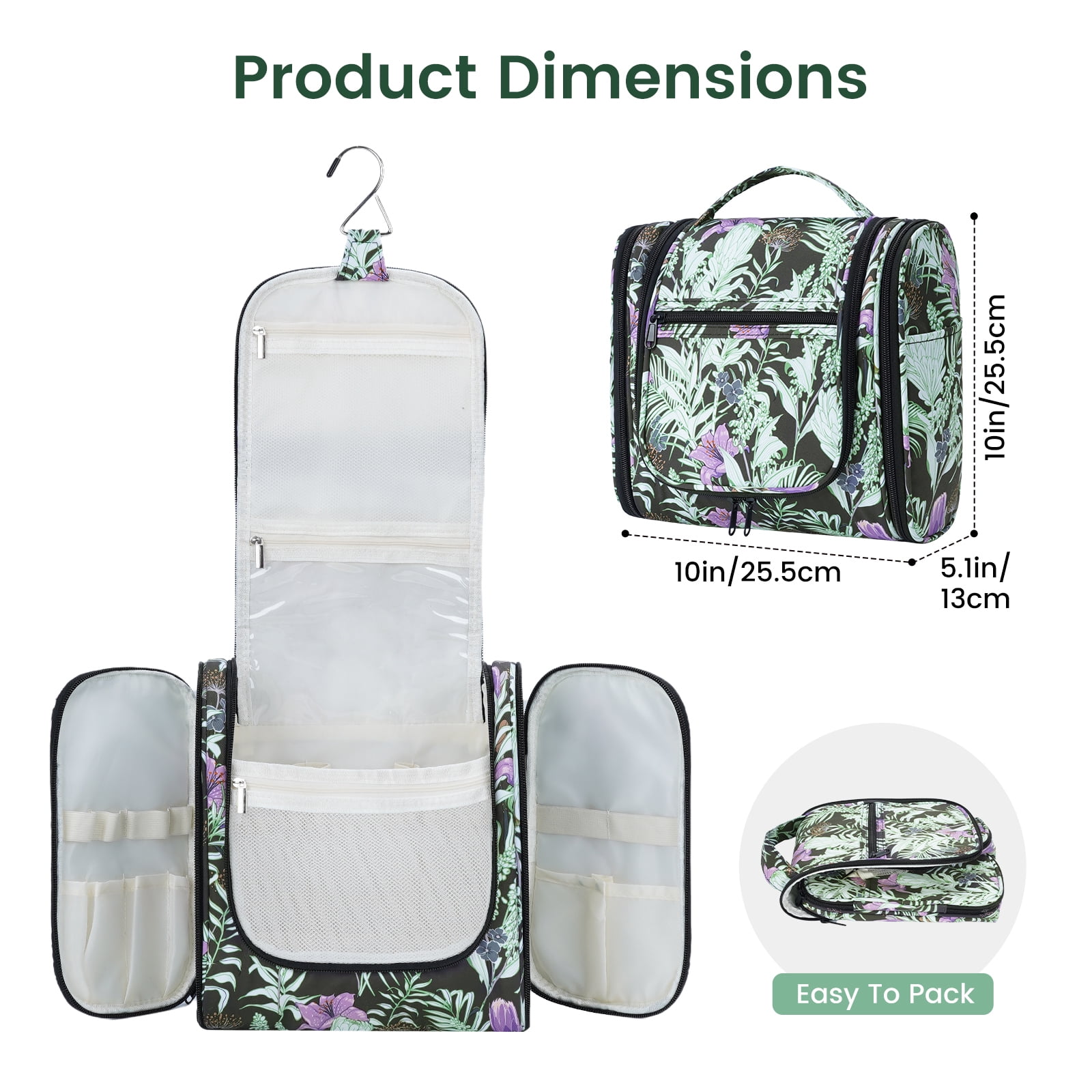 Narwey Large Hanging Toiletry Bag with Hook Makeup Cosmetic Organizer with Multiple Compartments Foldable for Men Women Travel Essentials