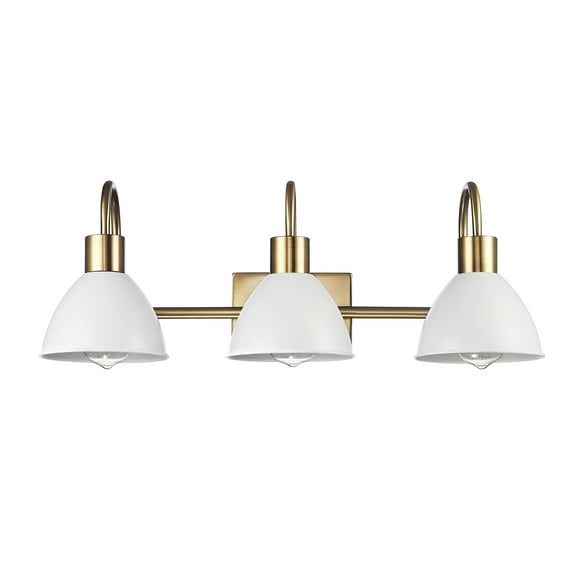 Globe Electric 24" 3-Light Matte Brass Vanity Light, White Metal Shades, Soft Glam Style, 91006818