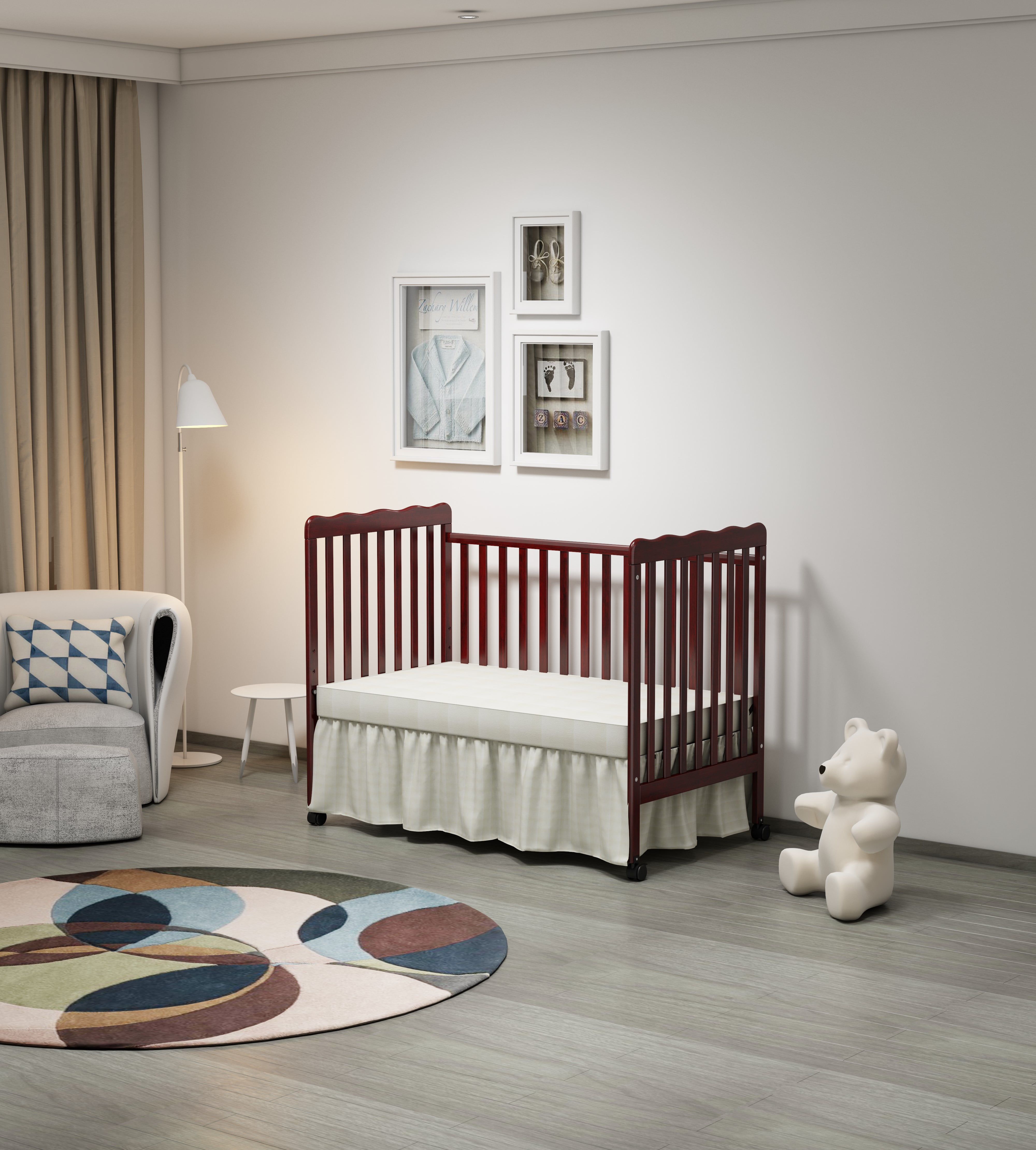 Euroco 3-in-1 Convertible Crib, Baby Crib with Drawers, Wood and Metal, Natural
