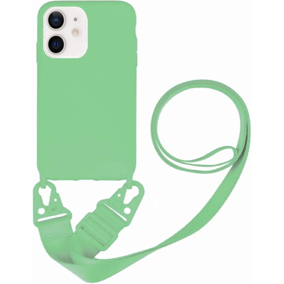 Silicone Case Compatible with iPhone 12 Mini, Adjustable Crossbody Necklace, Lanyard Neck Strap Protective Case Cover (Green, iPhone 12 Mini)