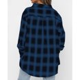 thumbnail image 4 of Camisa a cuadros Manga larga Bolsillo de solapa Tops sueltos casuales con un solo pecho para mujer Azul XL, 4 of 6