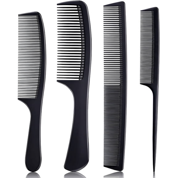 EXLEAF 4 Pieces Combs for Women And Man,Premium Black Carbon Fiber Hair Comb Set for Teasing And Parting,Professional Combs for Hair Stylist,Fine And Wide Tooth Styling Comb for All Hair Types