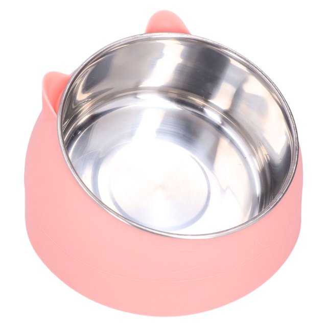 Cuenco calefactor para mascotas de acero inoxidable nórdico para proteger la columna cervical, cuenco de comida para gatos a temperatura constante, enchufe estadounidense de 100 a 240 V, color rosa