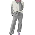 thumbnail image 6 of qolati Lounge Sets for Women Fall 2024 Matching Sets 2 Piece Outfit Long Sleeve Color Block Sweatshirts and Drawstring Jogger Pants Sets Tracksuits Gray M 6, 6 of 7
