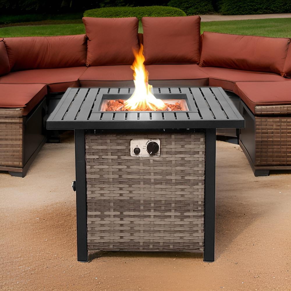 Sol Living Basel 30” Outdoor Propane Fire Pit Table 50,000 BTUs Outdoor Fire Pit Propane Metal Patio Fire Pit with Lava Rocks & Lid Durable Firepits for Outside & CSA Certified Outdoor Fireplace