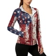 thumbnail image 2 of 250th Anniversary Patriotic Hoodie for Women - Vintage American Flag Sun Protection Jacket with Pockets, Full Zip Up Long Sleeve Athletic Cover Up for Independence Day Dark Blue L, 2 of 6