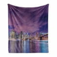 thumbnail image 1 of Modern Soft Flannel Fleece Blanket, New York City Skyline at Night with Skyscrapers Manhattan USA American Panorama, Cozy Plush for Indoor and Outdoor Use, 70" x 90", Violet Purple, by Ambesonne, 1 of 6