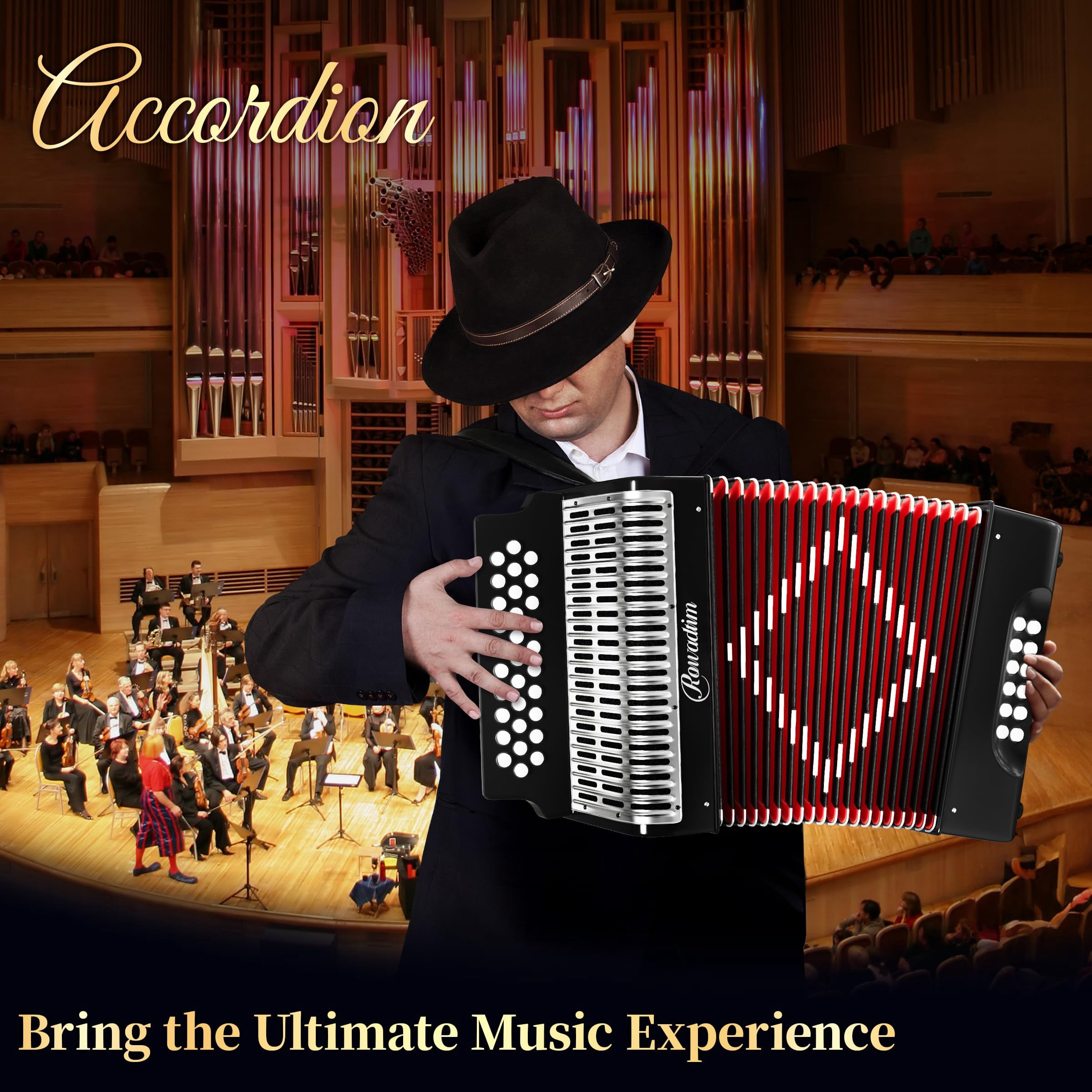 Accordion - 31 Key Diatonic, 12 Bass Buttons (G/C/F Tuning), Push-Pull Isochord Design, Beginner-Friendly Adult Set with Case, Gloves & Cleaning Wipes