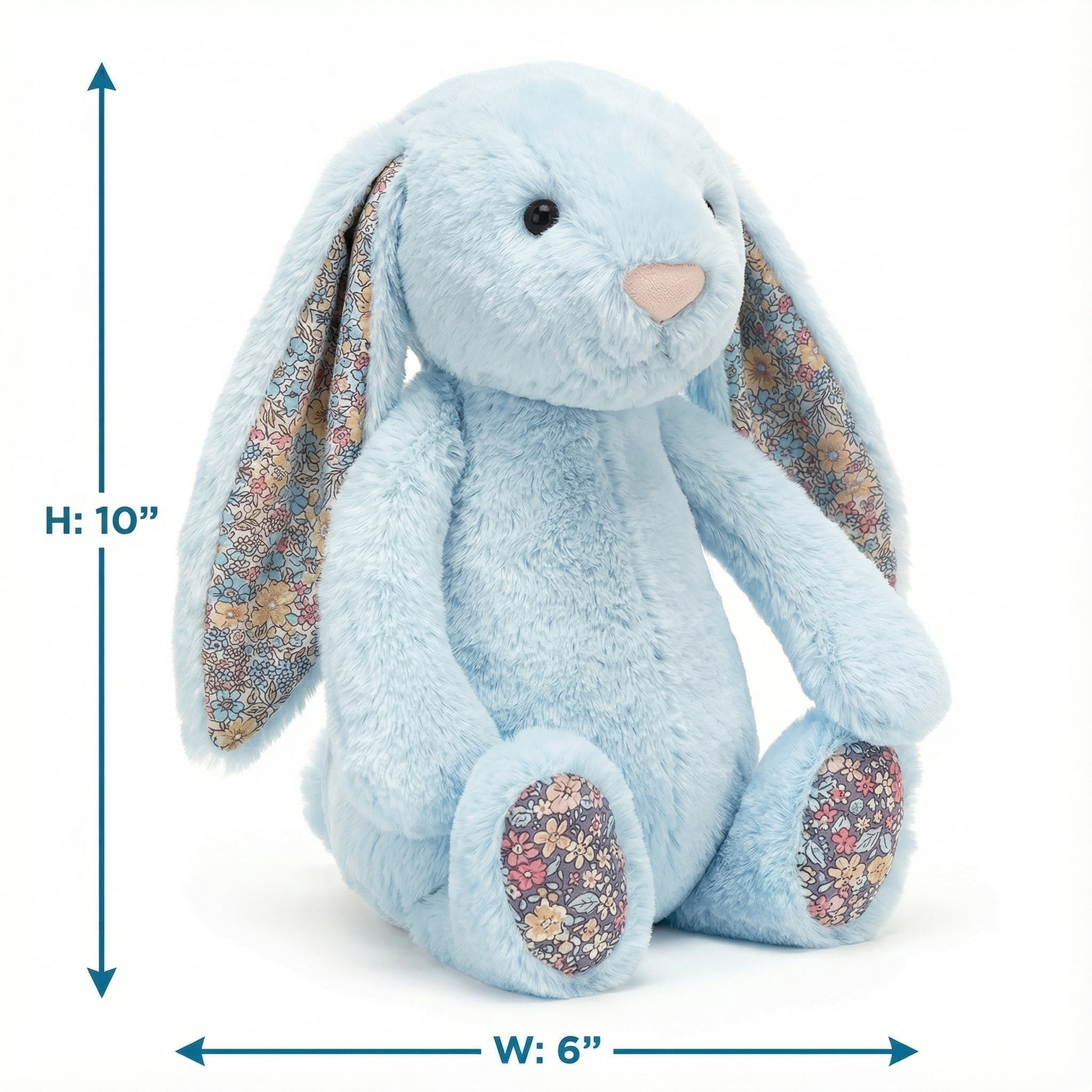 Aximioll 9.8" Sky Blue Easter Bunny Plush Toy with Flower Pattern Ears - Floral Rabbit Stuffed Animal Doll - Soft Fuzzy Vintage Cottagecore Spring Decor & Basket Stuffer Gift for Baby Boy Newborn