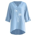 thumbnail image 5 of Plus Size Tops Trendy Western Tops for Ladies V-Neck Pullover Loose Tunic Long Sleeve T Shirts Solid Color Sweatshirts Womens Spring Fashion Sky Blue XL, 5 of 6