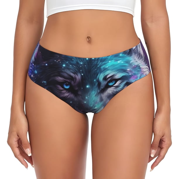 Balery Purple Sky Wolf Ropa Interior de Algodón para Mujer con Dibujo – Braguitas Cómodas y Elásticas, Estilo Clásico-4X-Large
