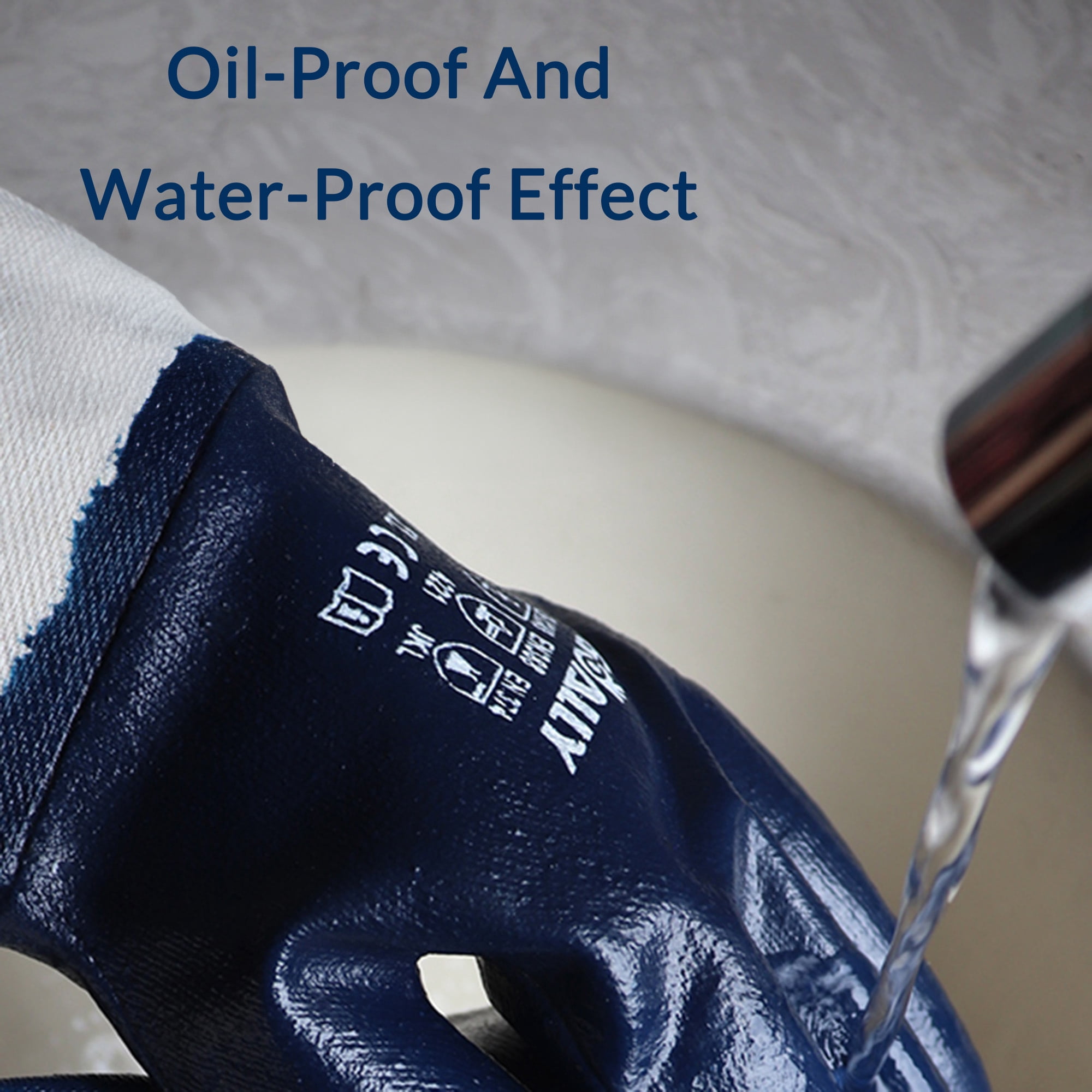Nitrile Coated Work Gloves Waterproof and Oil Resistant, Heavy Duty Safety Gloves with Wide Cuff Ideal for Automotive, Mechanical & Industrial Use