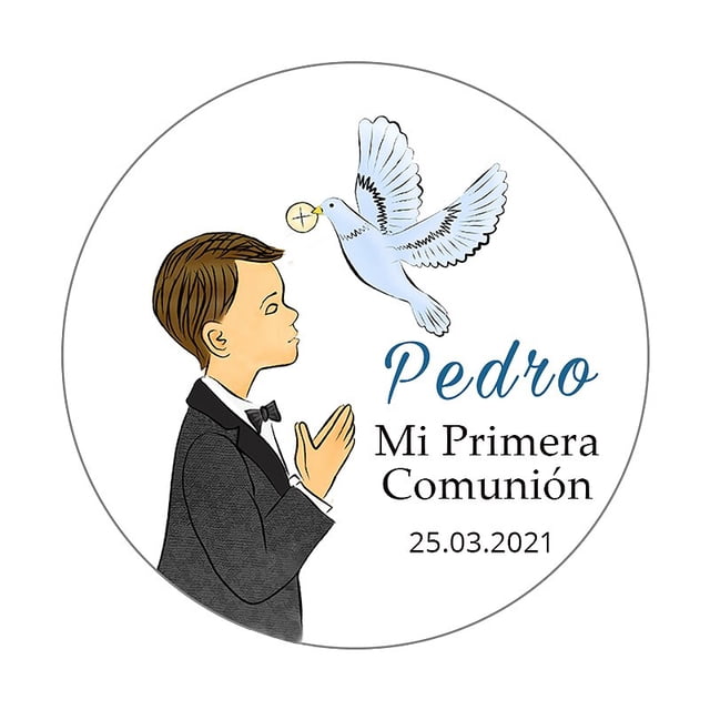 Pegatinas personalizadas para primera comunión, etiquetas de recuerdo para Baby Shower, niño y niña, 2,5-7cm, 96 unidades