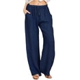 thumbnail image 1 of LUXUR Ladies Leggings Solid Color Bottoms Pockets Yoga Pants Long Jeggings Drawstring Trousers Blue M, 1 of 7