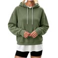 thumbnail image 5 of Gamivast Women's Sweatshirts False Two Piece Hoodies Layered Look Long Sleeve Pullover Sweatshirt Casual Drawstring Fall Outfits Green S, 5 of 8