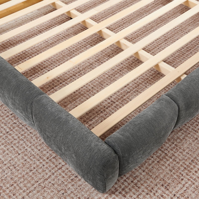 Queen/King Size Upholstered Platform Bed Frame, No Box Spring Required Low Profile Floor Bed with Padded Headboard & Footboard