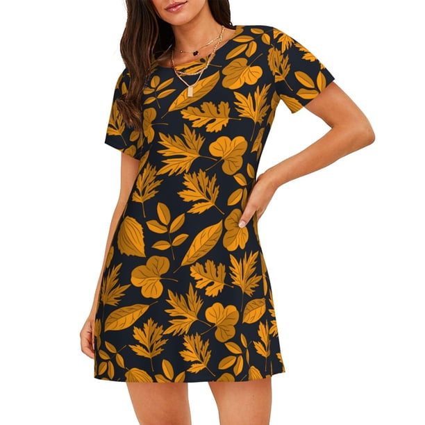 Disketp fall leaf para Camisón Corto de Manga Corta para Mujeres, Camisón Cómodo con Escote Redondo, Bonito y Confortable