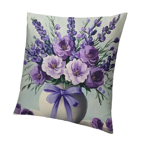 Patifu Purple Lavender Floral Bloom Flowers Pillow Covers Spring Summer Farmhouse Decorative Throw Pillows Springtime Summertime Home Deco for Couch Sofa Living Room 12x12in