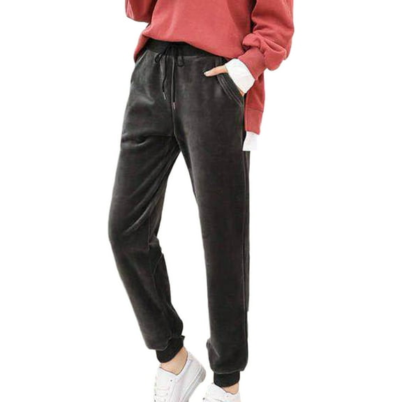 ZHOUCHANKIDS Women Velour Pant,Soft Velvet Sweatpant for Women, Straight Leg High Waist Velour Lounge Pant with Pockets Grey XL