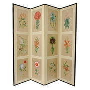 Oriental Furniture 6 Ft Tall 12 Small Flowers Room Divider, 4 panel