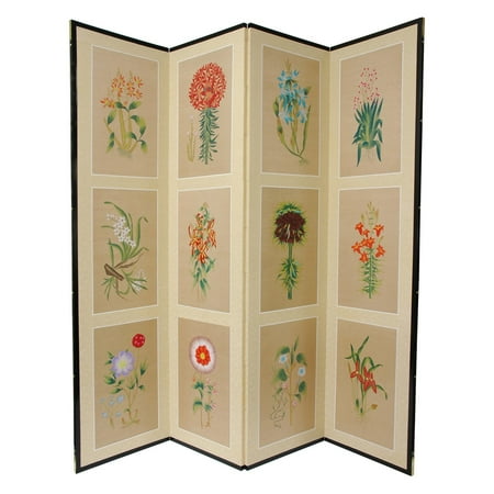 Oriental Furniture 6 Ft Tall 12 Small Flowers Room Divider, 4 panel