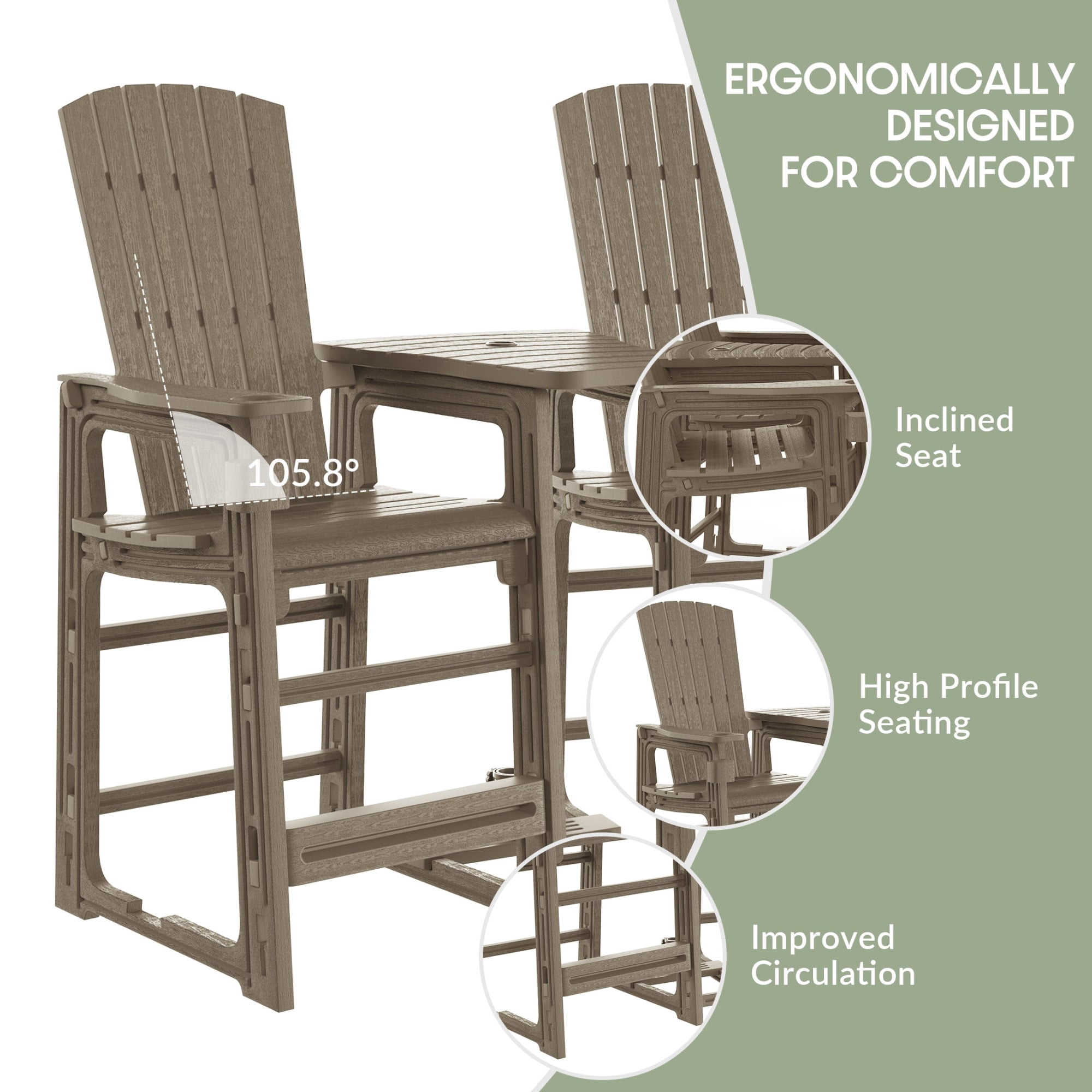 WestinTrends Azura Outdoor Tall Adirondack Chairs With Connecting Table Tray (Set of 2), Weathered Wood