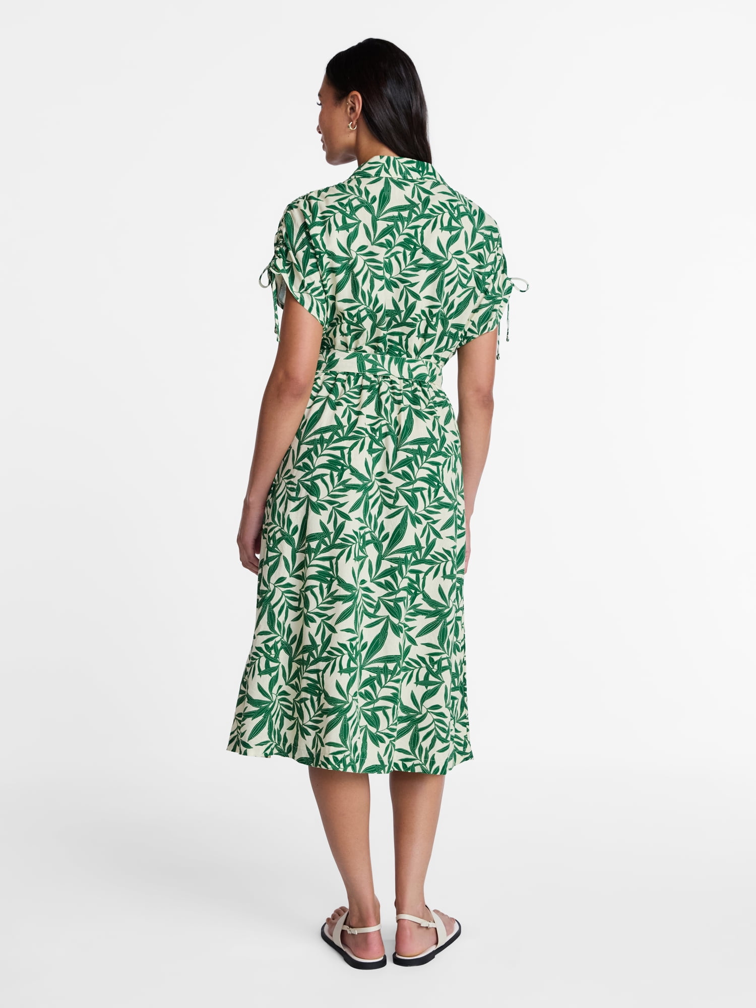 Time and Tru Women’s Linen Blend Shirtdress with Short Sleeves, Sizes XS-XXXL