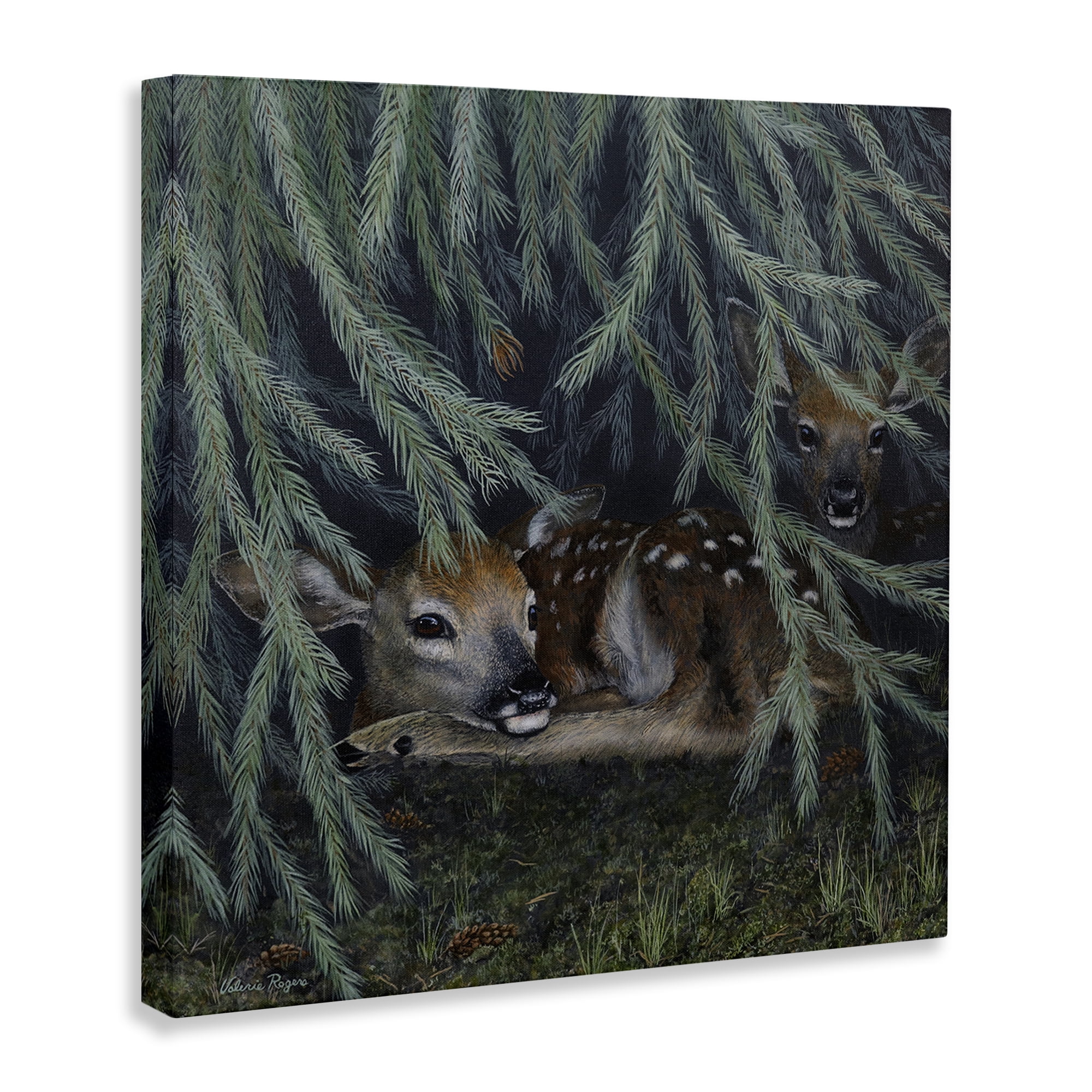 Stupell Industries Deer Under Forest Tree Animals Painting Wrapped Canvas Art Print Wall Art, 24 x 24