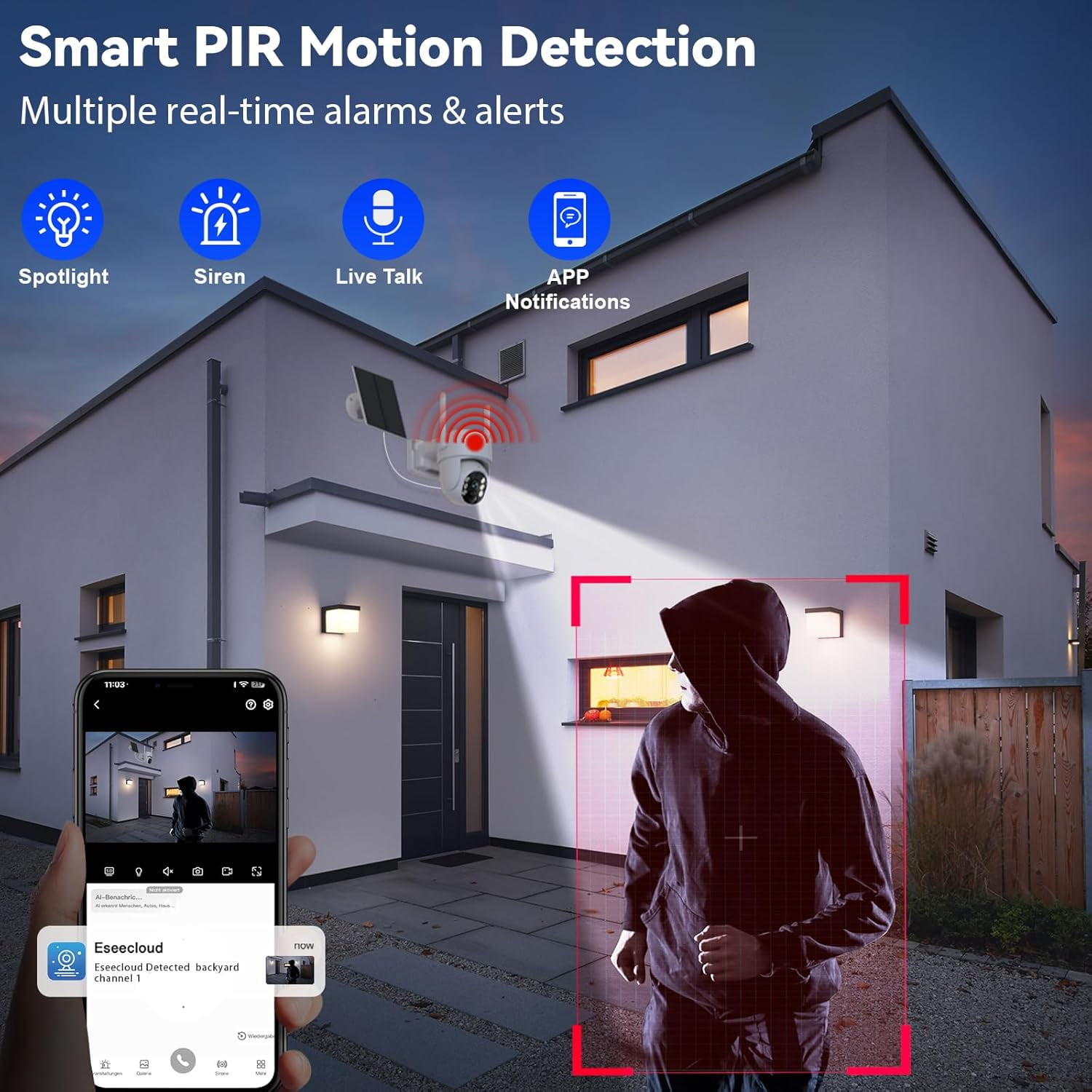 4G LTE Cellular Solar Security Camera, No WiFi Solar Powered Security Camera Outdoor, 360° Live View, 2K Color Night Vision, PIR Motion Detection, 2 Way Talk, Built in SIM Card