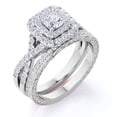 thumbnail image 2 of 1.25ct Square Moissanite Double Halo Vintage-Inspired Pave Wedding Ring Set in 18K White Gold Over Silver, 2 of 2