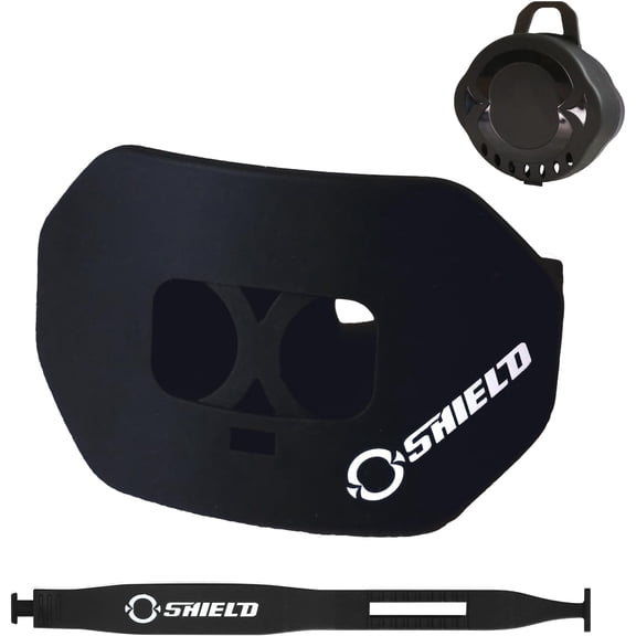 O Shield Mouth guard for Football with Dual-Layer Protection, Built-In Air Channels, Extended Lip Shield, Soft Material, Adult and Youth Sizes with Strap/Case, Black