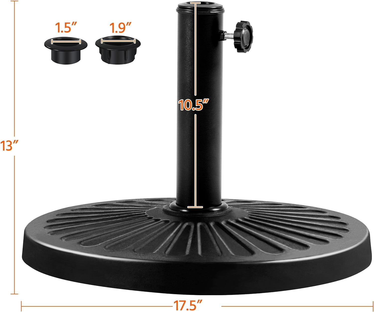 Neatifyes Round Umbrella Base 18'' Heavy Duty Outdoor Resin Umbrella Stand for Patio, Outdoor, Garden, Lawn - Black