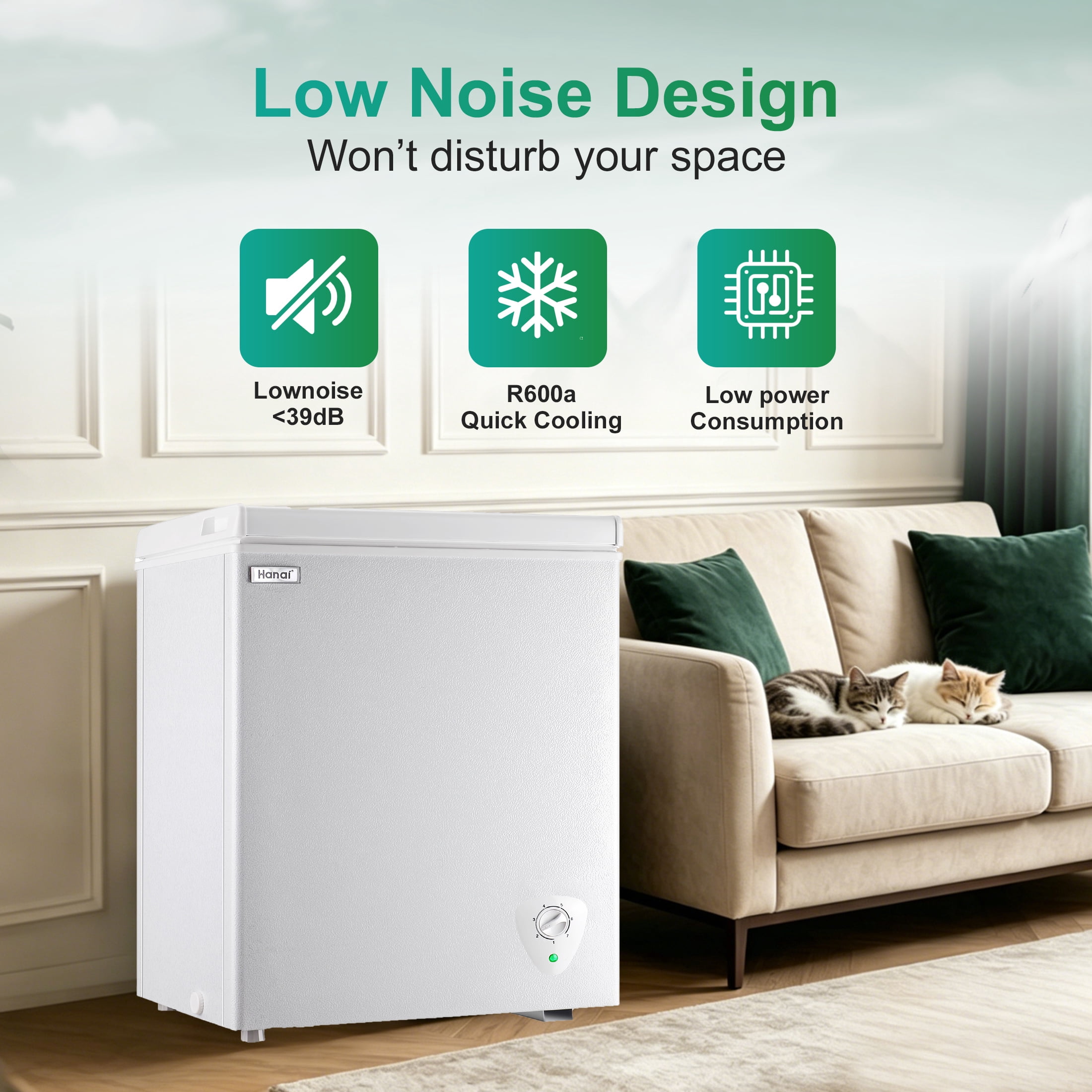 Wanai 5 cu ft Deep Freezer, White, for Garage, Kitchen, or Basement