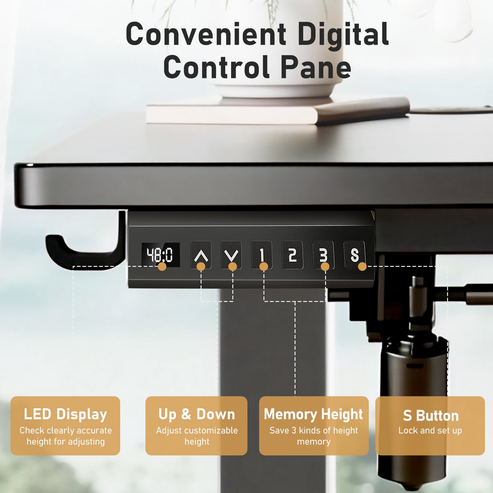48" x 24" Electric Height Adjustable Standing Desk with Memory Presets, Ergonomic Sit-to-Stand Desk for Home Office, Black