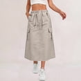 thumbnail image 2 of Cargo Skirts for Women Drawstring Elastic High Waist Midi Skirts Quick Dry Lightweight Causal Skirts with Multi Pockets, XL, 2 of 9