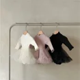 thumbnail image 3 of 2025 Spring Baby Girls Clothing 0-24M Cute Solid Color Bow Bodysuit Infant Splicing Mesh Skirt Toddler One Piece Dress, 3 of 6