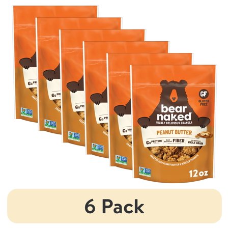 (6 pack) Bear Naked Peanut Butter Granola Cereal, Good Source of Fiber Bag, 12 oz